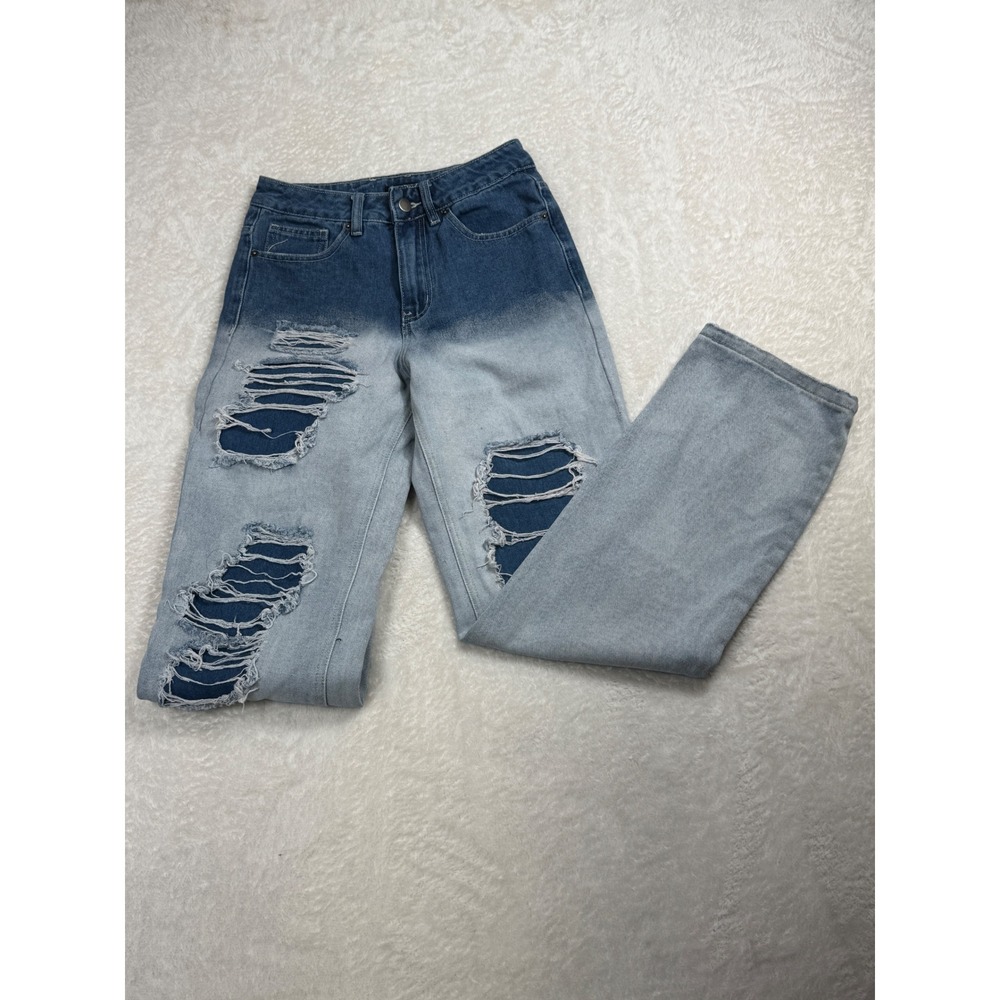 Y2K Hot Topic Distressed Wide Leg Jeans Mall Goth Grunge Denim 26x32